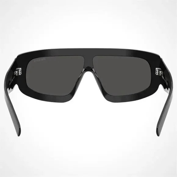 New PRADA Sunglasses Black Shield Mask Triangle Logo Grey Lens - Picture 4 of 5
